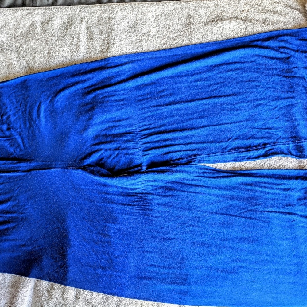 Wide lwg oabts , royal blue elasticated waist, m